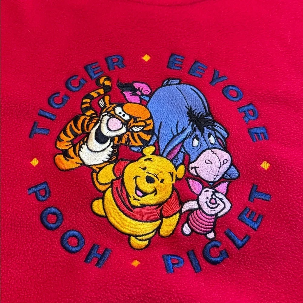 Vintage The Disney Store Red Fleece crewneck with Pooh Tigger Eeyore and Piglet
